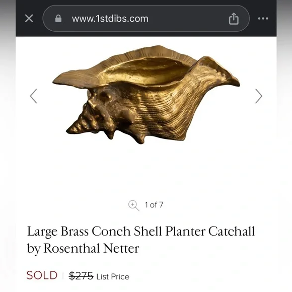 Large Brass Conch Shell Planter Catchall Bottle Cooler Decor by Rosenthal Netter Decor